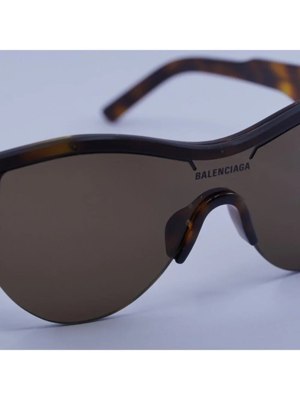 Balenciaga BB0004S 007 Sunglasses Shiny Medium Havana Shield Frame
